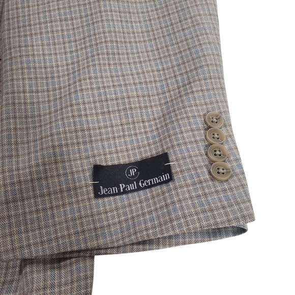 NWT Jean Paul Germain Sport Blazer Men Tan Blue 56R Plaid Lined Tweed Two Button - Picture 5 of 15